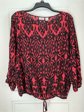 Cato Red and Black Printed Drawstring Top